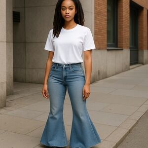 Women's Flared wide bell Blue Jeans, retro style now trending!!
